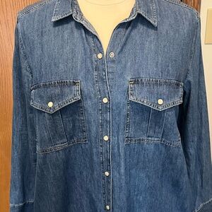 GAP Denim Button-Front Midi Dress